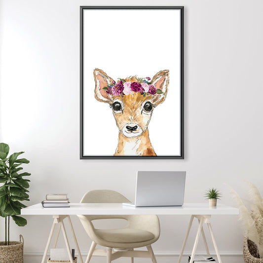 Floral Crown Baby Deer Oil Painting for Nursery or Living Room Decor