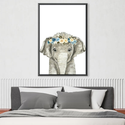 Adorable Baby Elephant Painting with Floral Crown for Nursery Decor