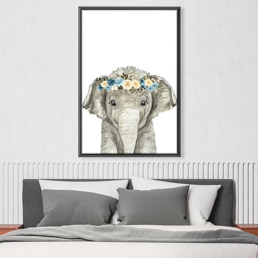 Adorable Baby Elephant Painting with Floral Crown for Nursery Decor