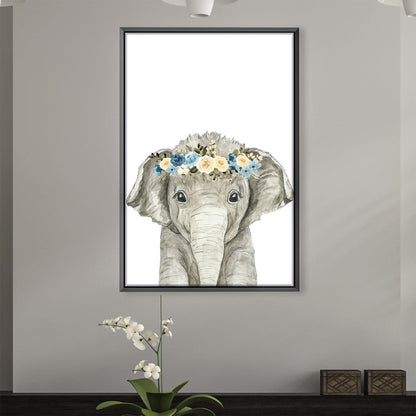 Adorable Baby Elephant Painting with Floral Crown for Nursery Decor