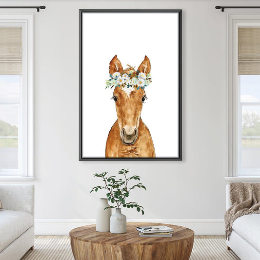 Charming Baby Horse Oil Painting with Floral Crown for Home Decor