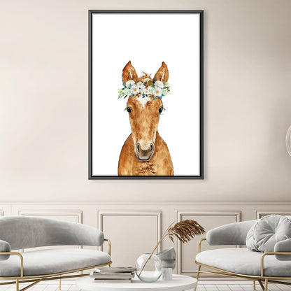 Charming Baby Horse Oil Painting with Floral Crown for Home Decor