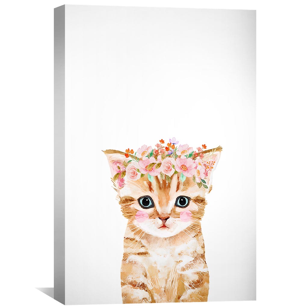 Adorable Floral Crown Kitten Oil Painting for Cat Lovers' Home Decor