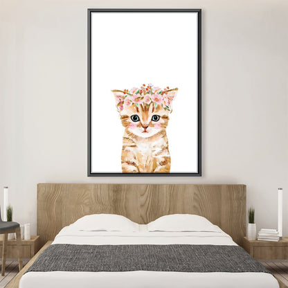 Adorable Floral Crown Kitten Oil Painting for Cat Lovers' Home Decor
