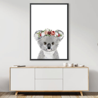 Floral Baby Koala Oil Painting for Kids' Room Decor and Nursery Wall Art