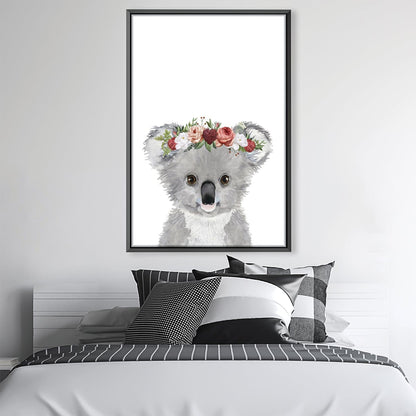 Floral Baby Koala Oil Painting for Kids' Room Decor and Nursery Wall Art