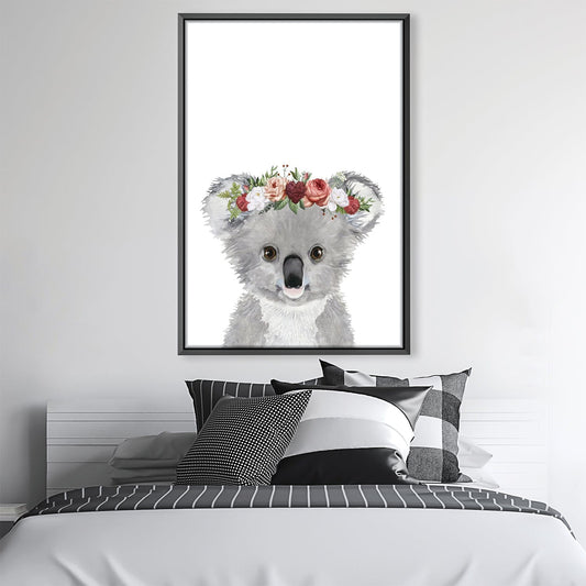 Floral Baby Koala Oil Painting for Kids' Room Decor and Nursery Wall Art