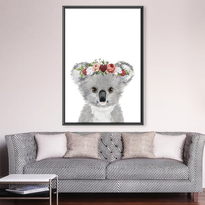 Floral Baby Koala Oil Painting for Kids' Room Decor and Nursery Wall Art