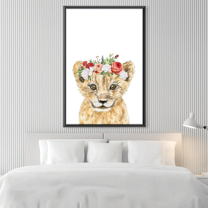 Charming Baby Lion Portrait with Floral Crown for Animal Art Lovers