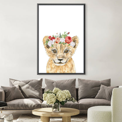 Charming Baby Lion Portrait with Floral Crown for Animal Art Lovers