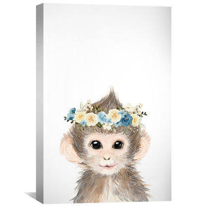 Adorable Baby Monkey with Floral Crown Oil Painting for Home Decor