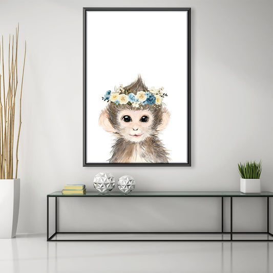 Adorable Baby Monkey with Floral Crown Oil Painting for Home Decor