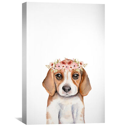 Charming Beagle Pup Portrait with Floral Crown for Pet Lovers