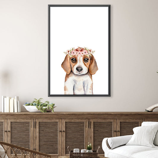 Charming Beagle Pup Portrait with Floral Crown for Pet Lovers