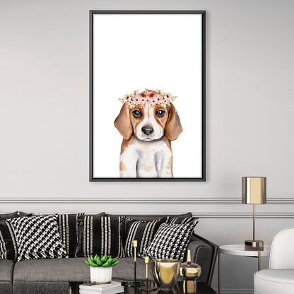 Charming Beagle Pup Portrait with Floral Crown for Pet Lovers