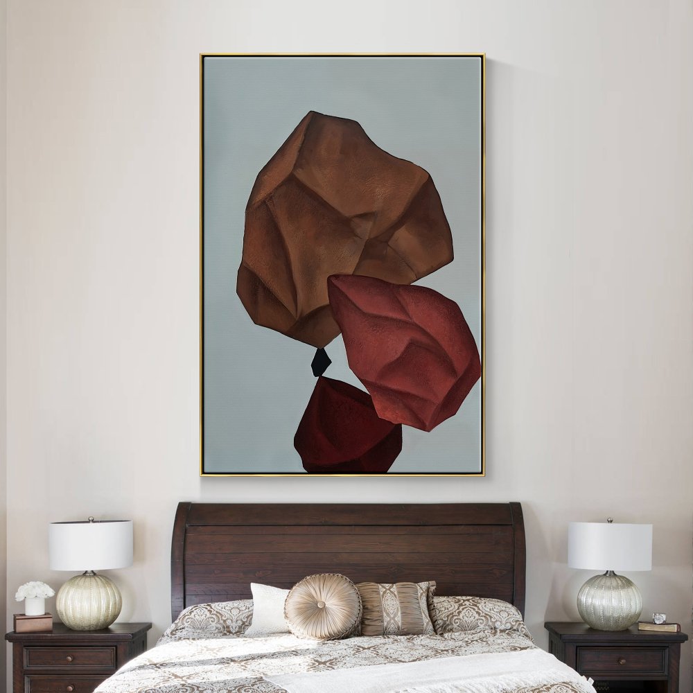 Abstract Balance of Shapes in Earth Tones - Modern Oil Painting for Home Decor