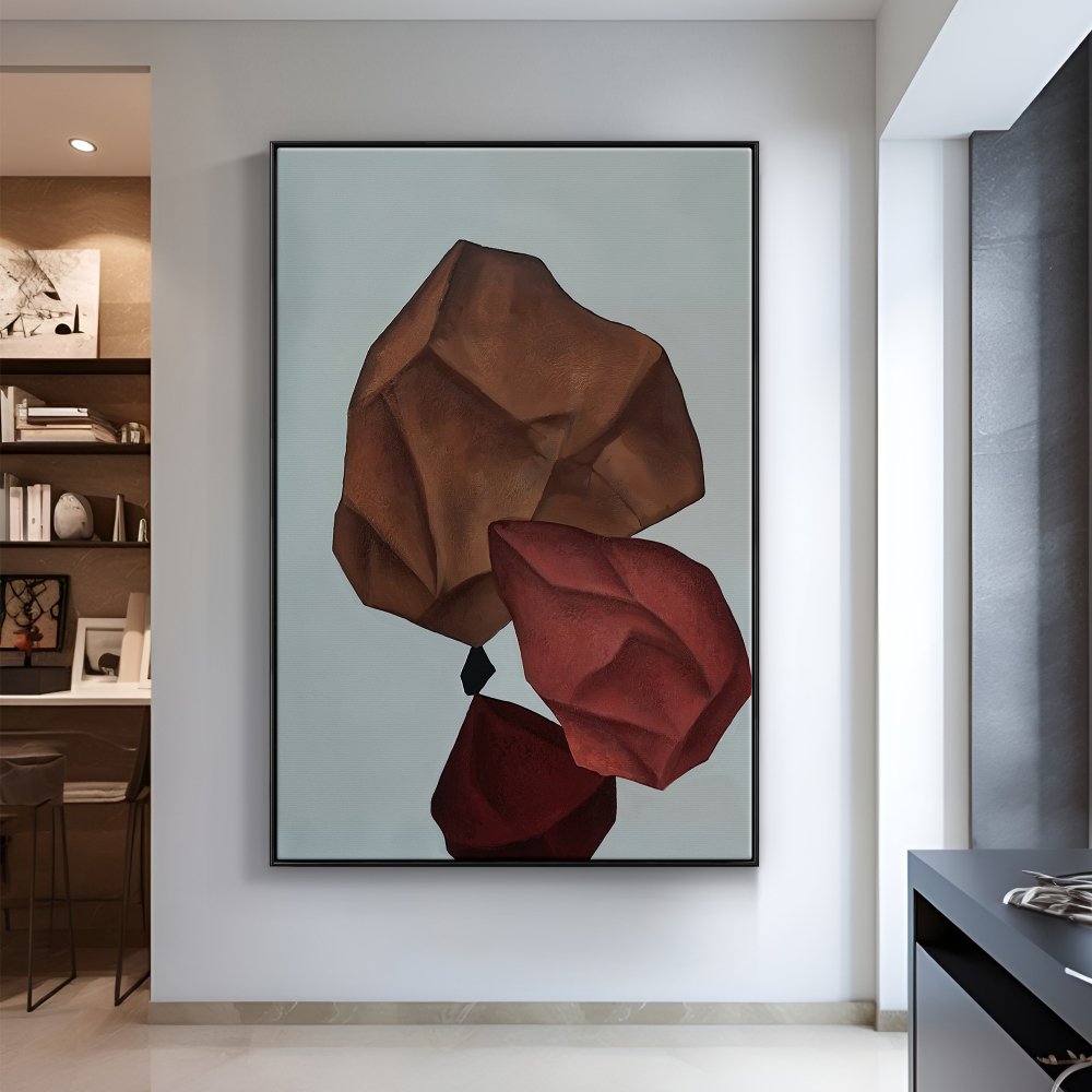 Abstract Balance of Shapes in Earth Tones - Modern Oil Painting for Home Decor