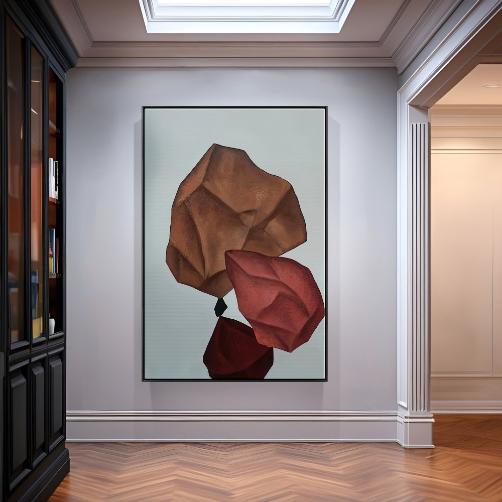 Abstract Balance of Shapes in Earth Tones - Modern Oil Painting for Home Decor