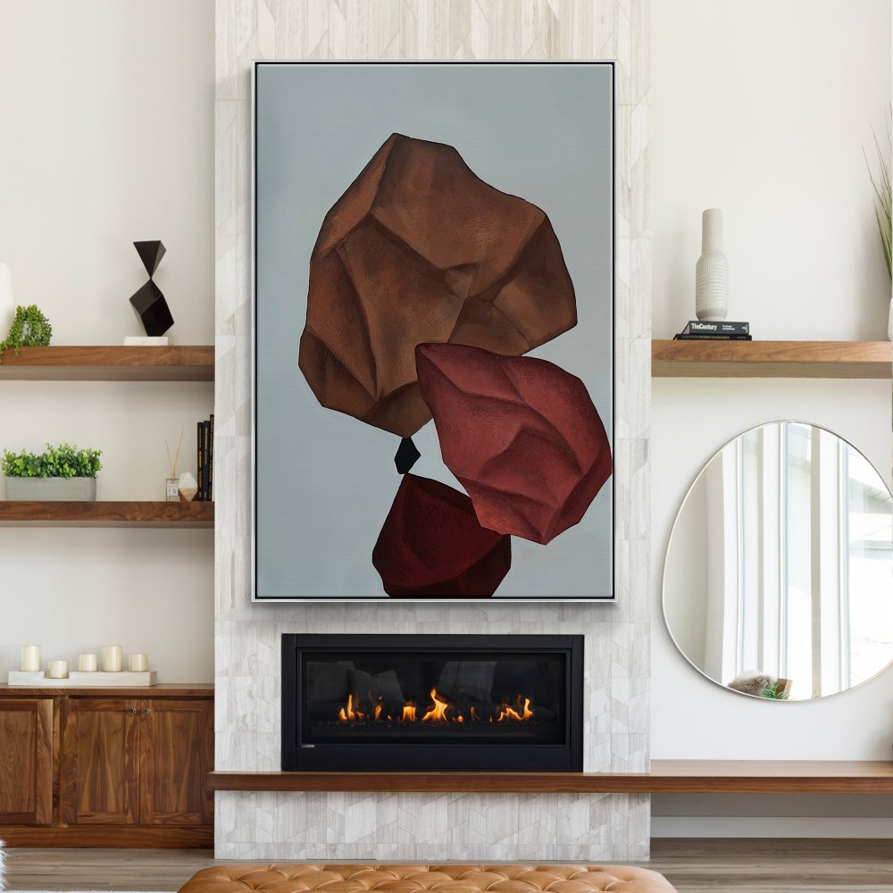 Abstract Balance of Shapes in Earth Tones - Modern Oil Painting for Home Decor