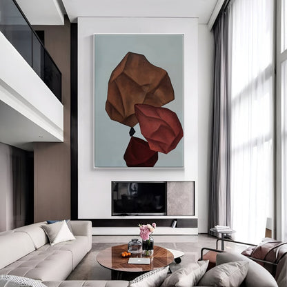 Abstract Balance of Shapes in Earth Tones - Modern Oil Painting for Home Decor