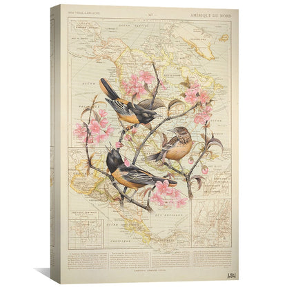 Vibrant Baltimore Oriole Oil Painting with Floral Accents for Home Decor