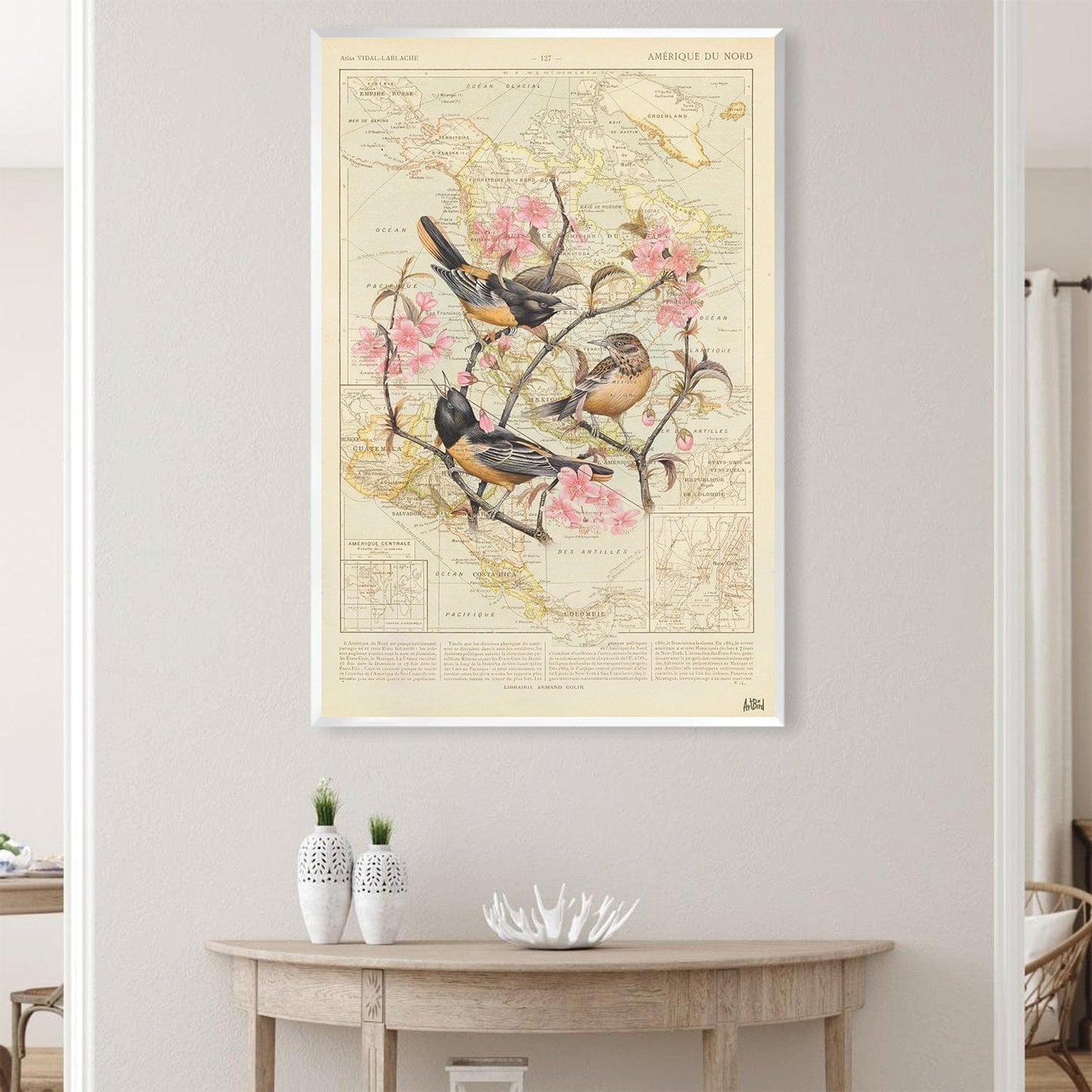 Vibrant Baltimore Oriole Oil Painting with Floral Accents for Home Decor