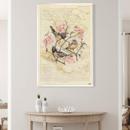 Vibrant Baltimore Oriole Oil Painting with Floral Accents for Home Decor