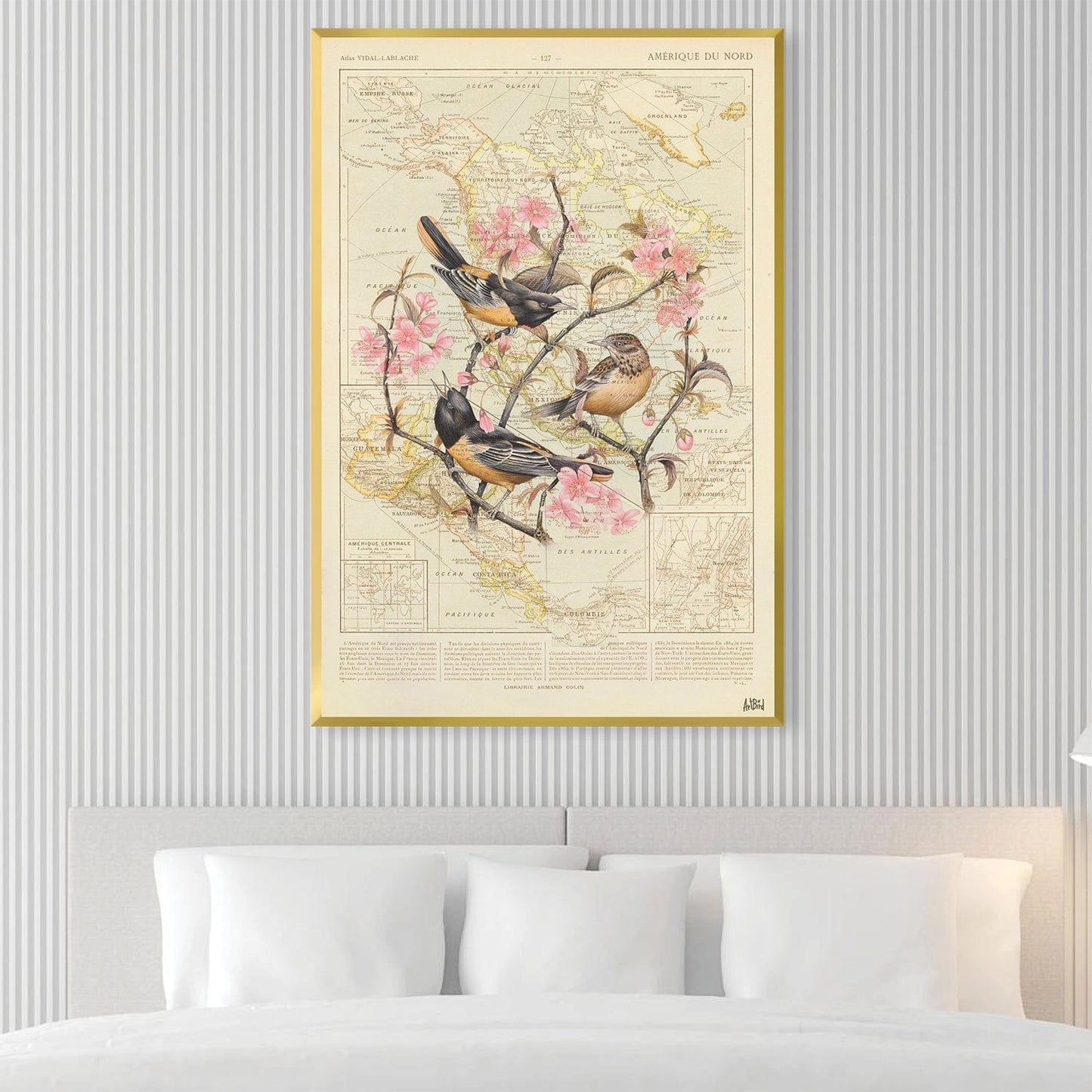 Vibrant Baltimore Oriole Oil Painting with Floral Accents for Home Decor