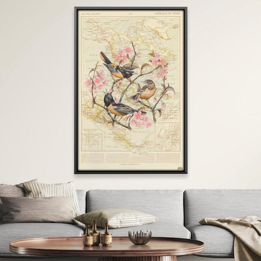 Vibrant Baltimore Oriole Oil Painting with Floral Accents for Home Decor