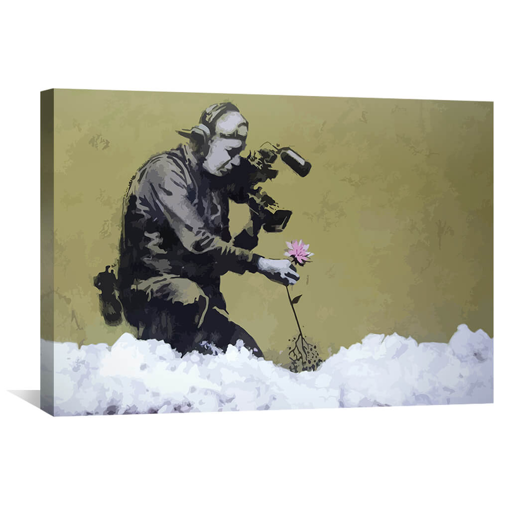 Captivating Cameraman with Flower - Contemporary Oil Painting Art