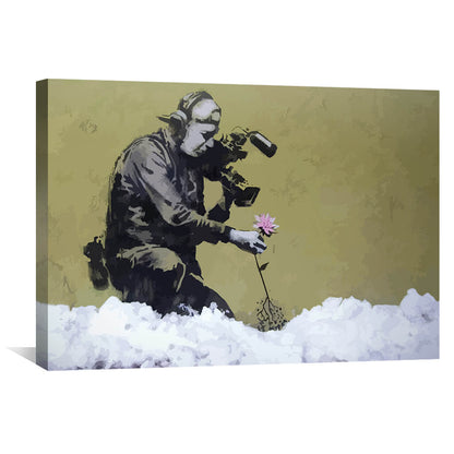 Captivating Cameraman with Flower - Contemporary Oil Painting Art