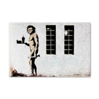 Unique Caveman Street Art Oil Painting for Modern Home Decor