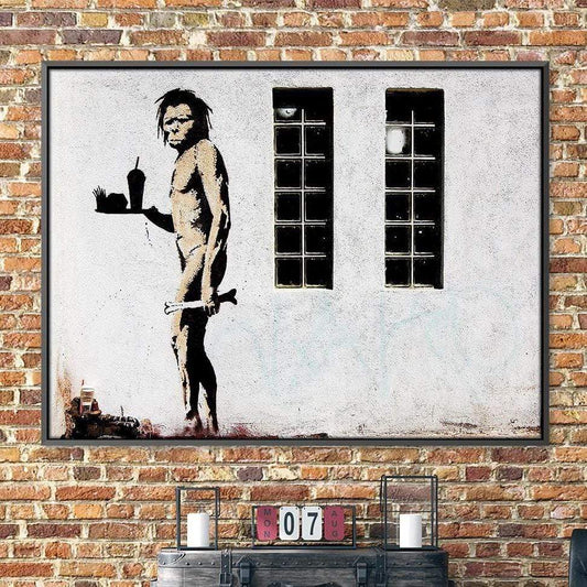 Unique Caveman Street Art Oil Painting for Modern Home Decor