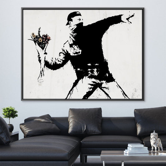 Flower Thrower Street Art Oil Painting for Modern Home Decor