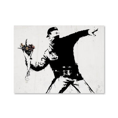 Flower Thrower Street Art Oil Painting for Modern Home Decor
