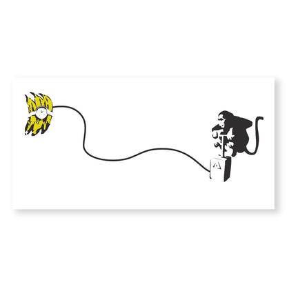 Playful Monkey with Banana Bomb – Modern Black and White Canvas Art