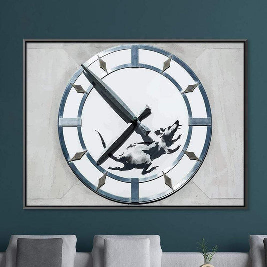 Urban Rat Clock Oil Painting - Contemporary Wall Art for Modern Decor