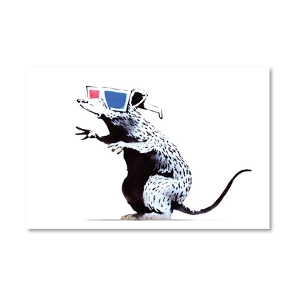 Stylish Banksy Rat with 3D Glasses - Unique Canvas Art for Modern Decor