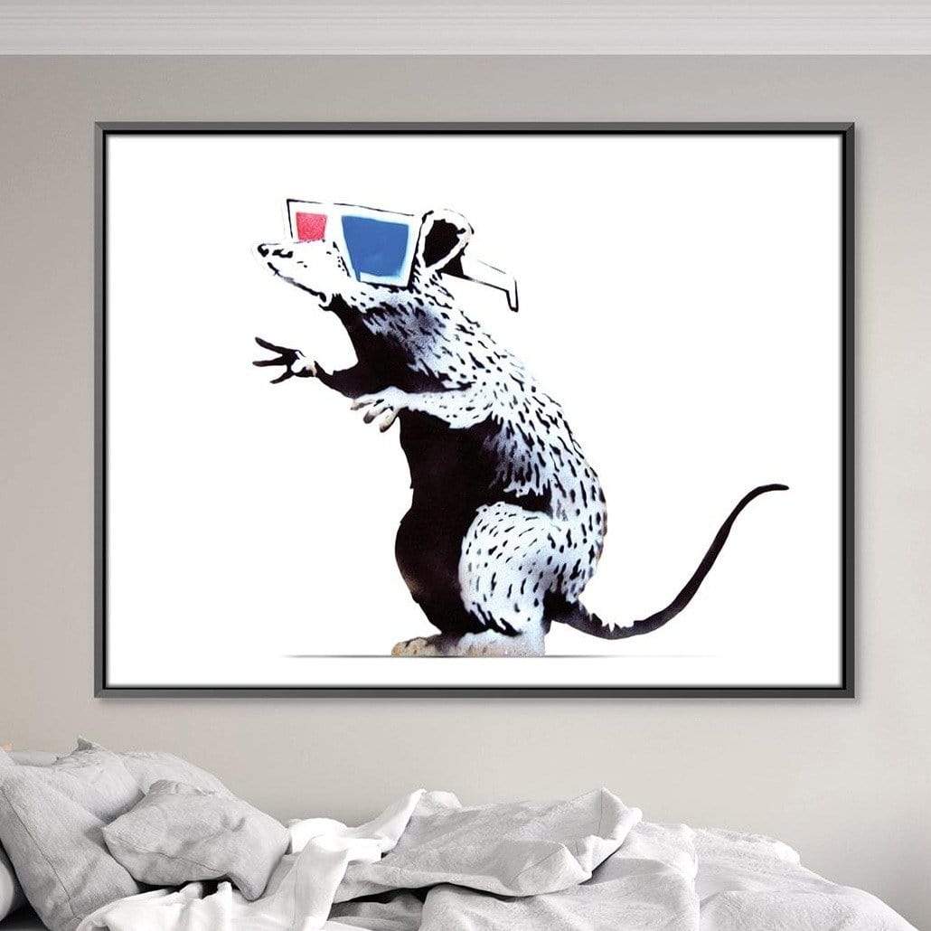 Stylish Banksy Rat with 3D Glasses - Unique Canvas Art for Modern Decor