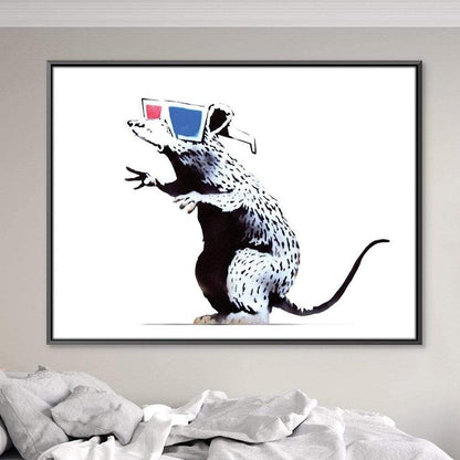 Stylish Banksy Rat with 3D Glasses - Unique Canvas Art for Modern Decor