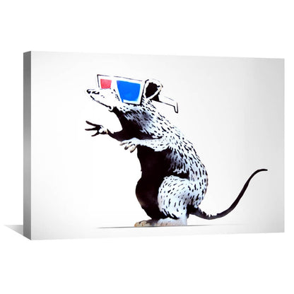 Stylish Banksy Rat with 3D Glasses - Unique Canvas Art for Modern Decor