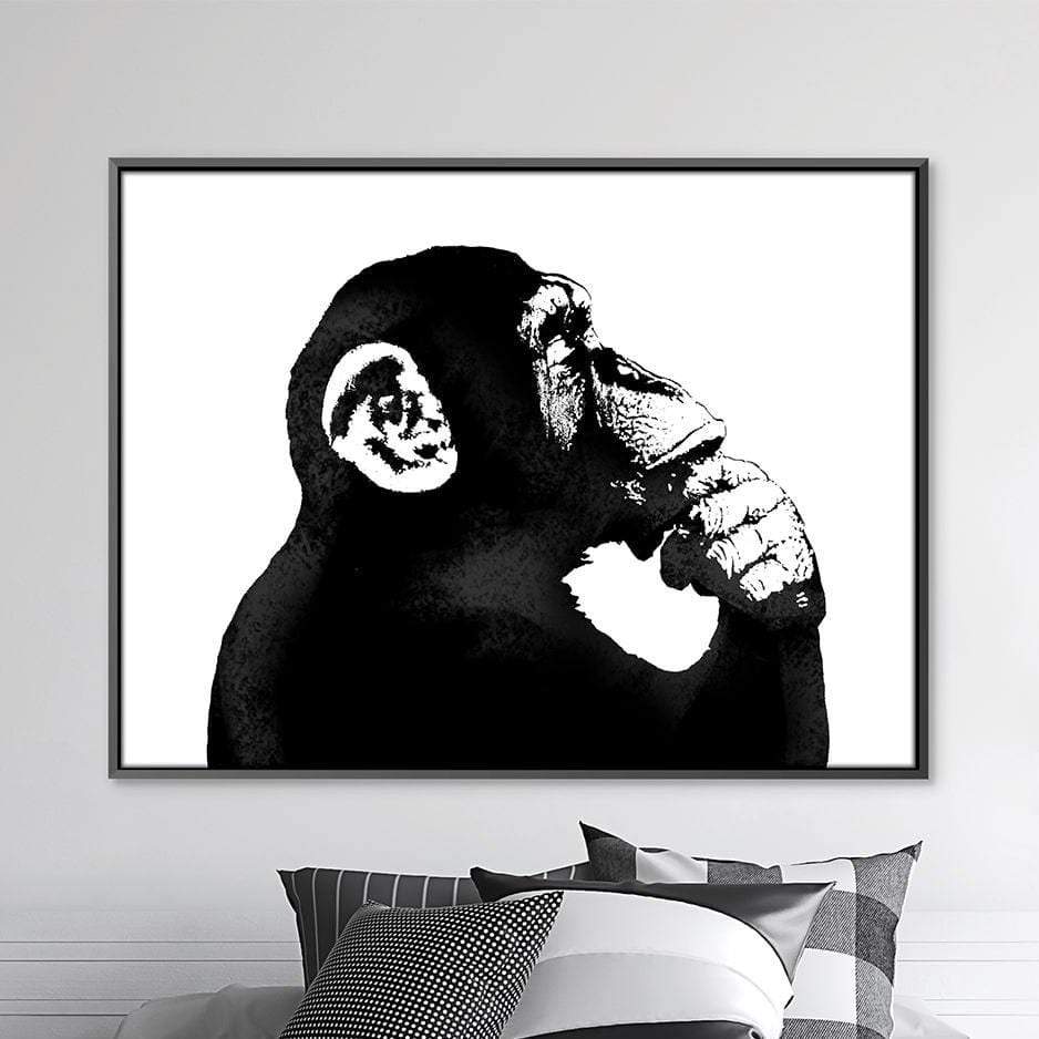 Thoughtful Monkey Oil Painting - Modern Black and White Wall Art