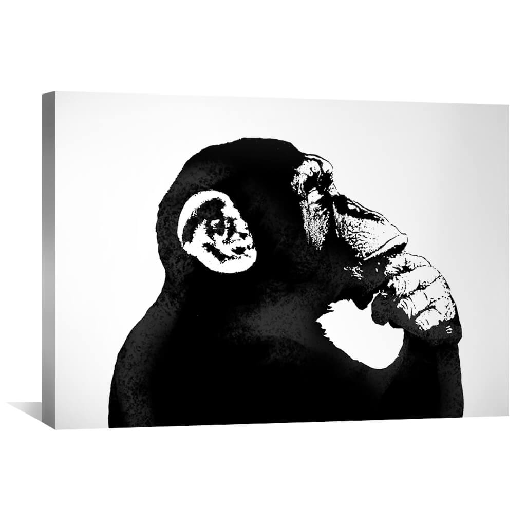 Thoughtful Monkey Oil Painting - Modern Black and White Wall Art