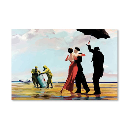 Romantic Beach Scene with Environmental Message Oil Painting