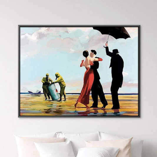 Romantic Beach Scene with Environmental Message Oil Painting