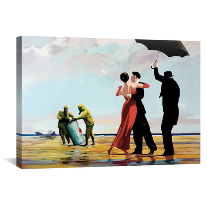 Romantic Beach Scene with Environmental Message Oil Painting