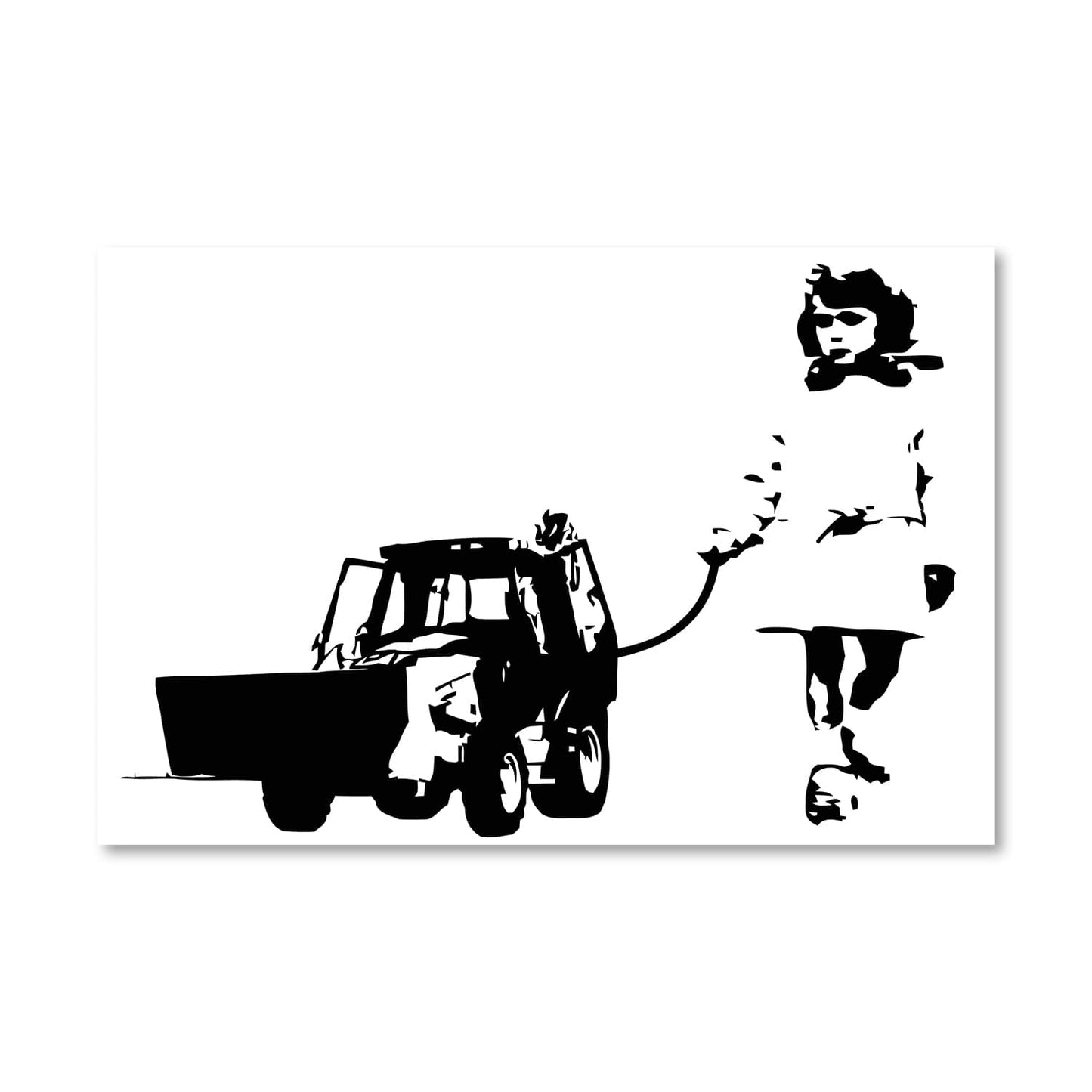 Whimsical Girl Walking a Cat in a Toy Car - Modern Oil Painting