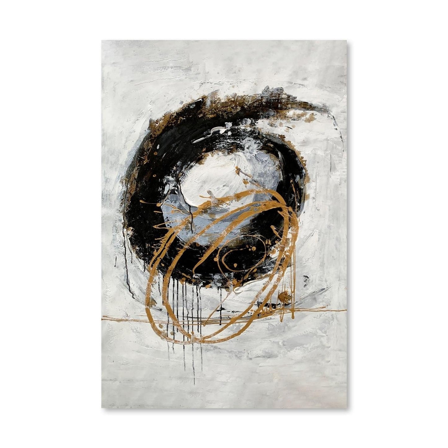 Abstract Gold and Black Oil Painting - Modern Wall Art for Home Decor