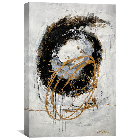 Abstract Gold and Black Oil Painting - Modern Wall Art for Home Decor