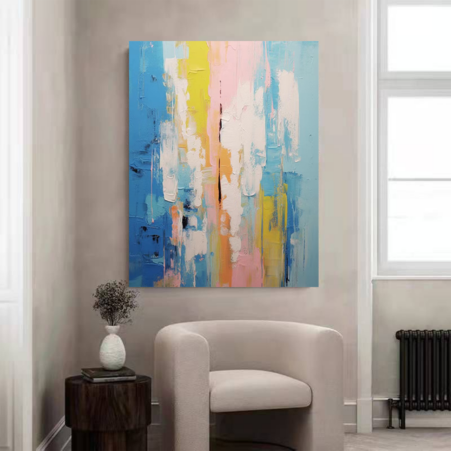 Vibrant Abstract Oil Painting with Bold Colors for Modern Home Decor